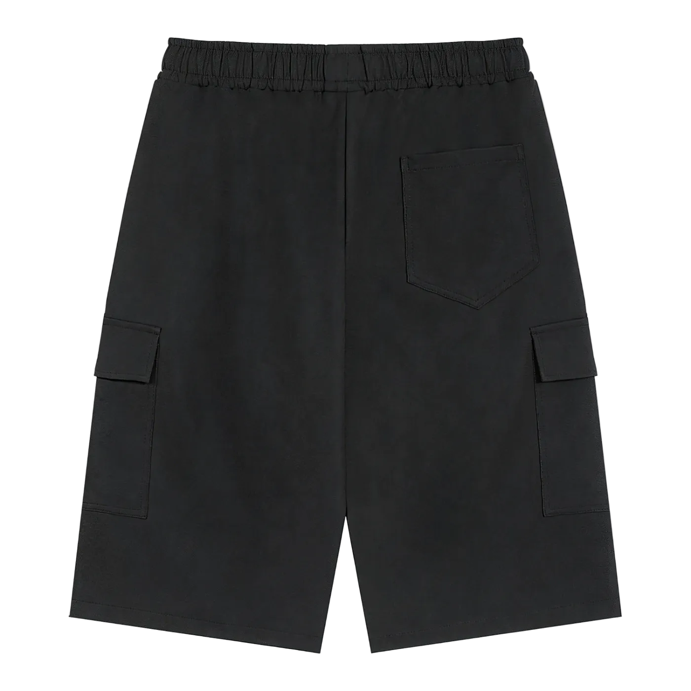 Black cargo shorts on a white background
