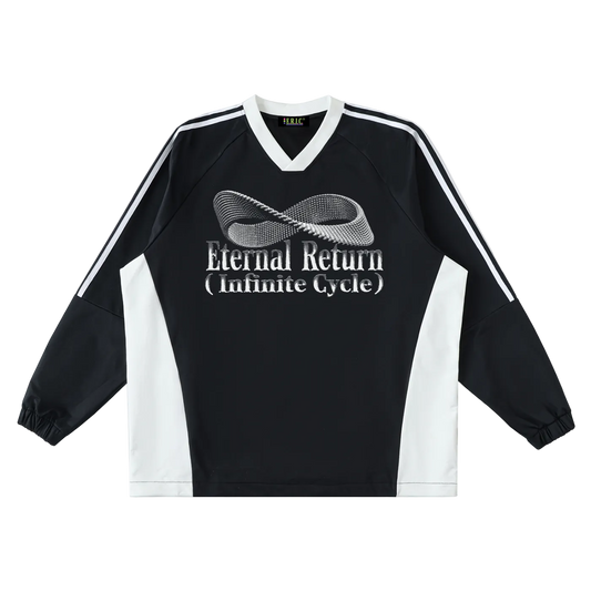 Black and white sports jersey with Eternal Return branding on a white background