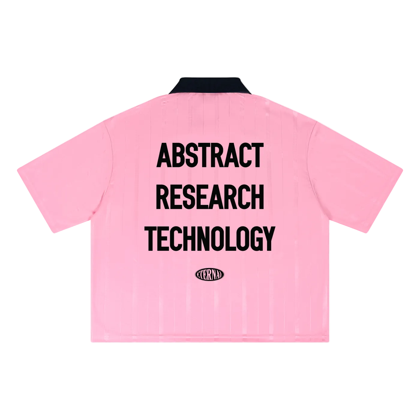 Pink shirt with 'Abstract Research Technology' text on a white background