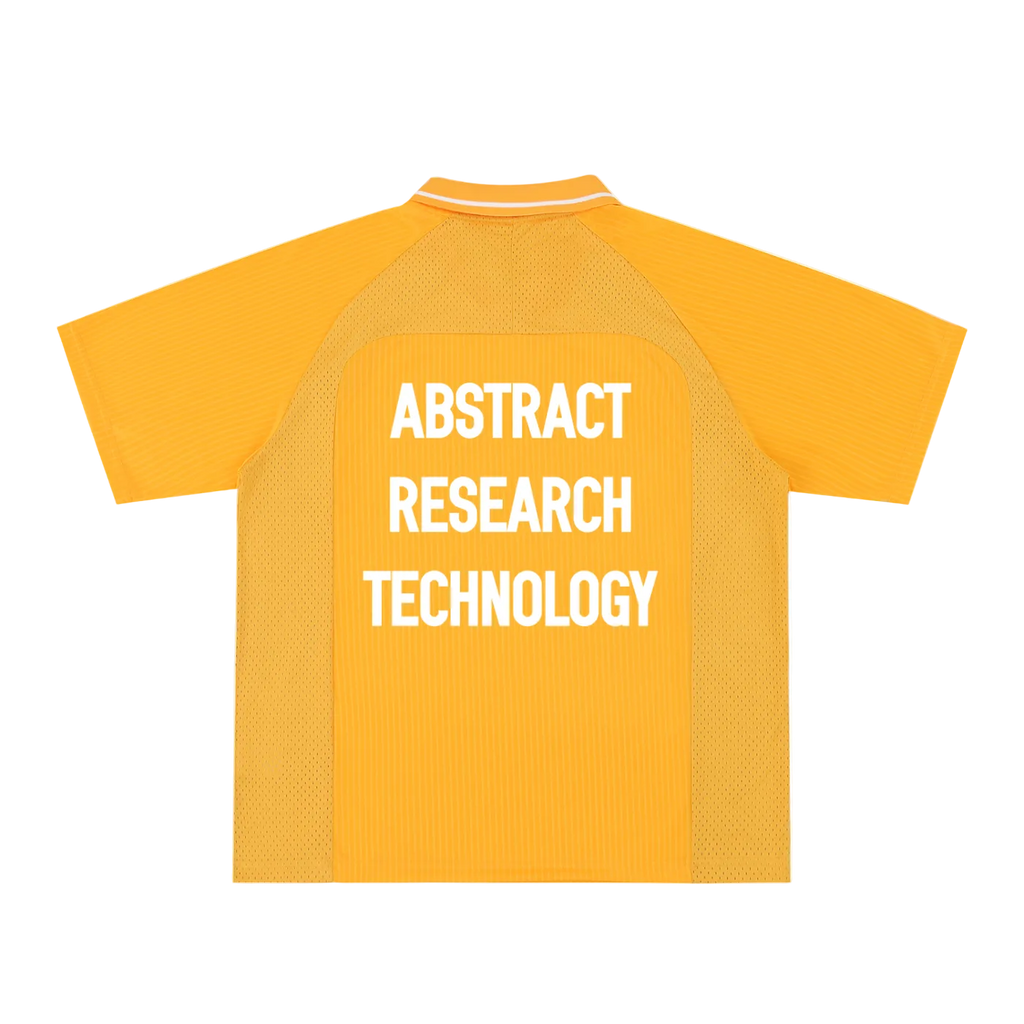 Yellow shirt with 'Abstract Research Technology' text on a white background