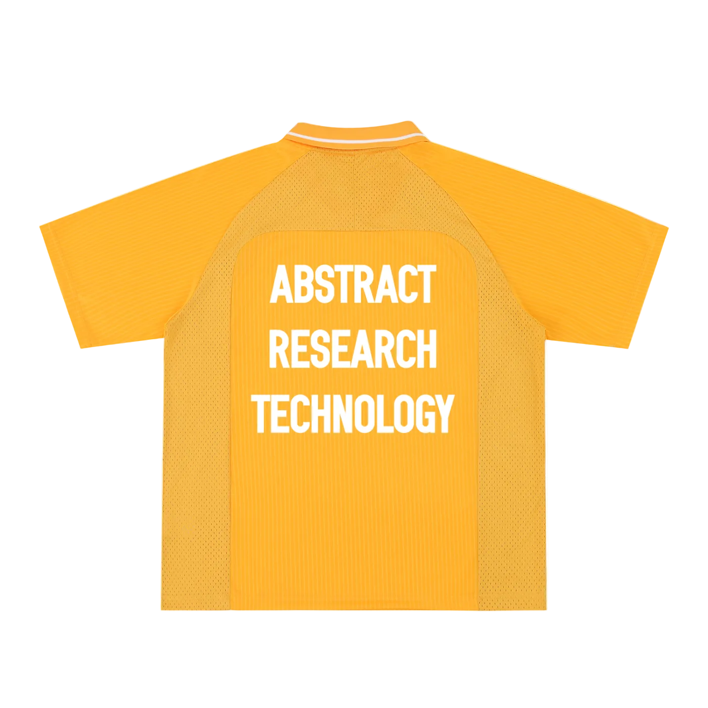 Yellow shirt with 'Abstract Research Technology' text on a white background