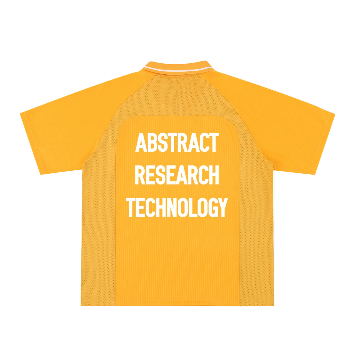Yellow shirt with 'Abstract Research Technology' text on a white background