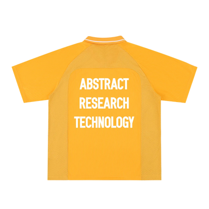 Yellow shirt with 'Abstract Research Technology' text on a white background