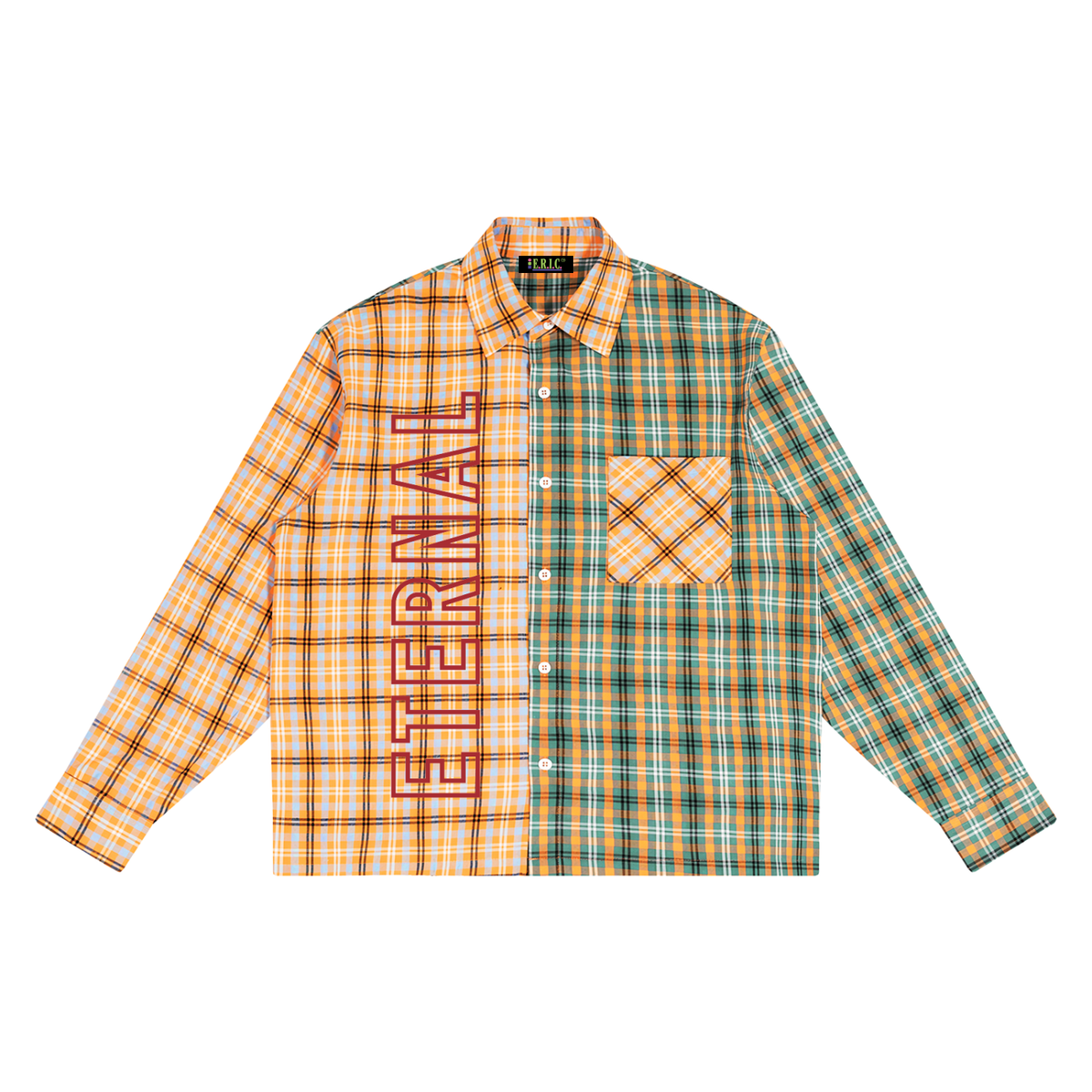 Unisex Oversized Plaid Color Block Shirt