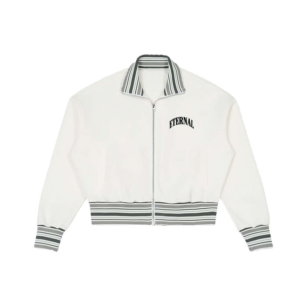 Zip Jacket - ETERNAL Striped Rib Collar Cropped Jacket