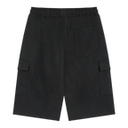 Black cargo shorts on a white background