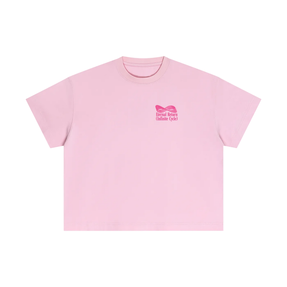 Pink t-shirt with a logo on a white background