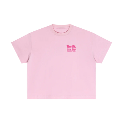 Pink t-shirt with a logo on a white background