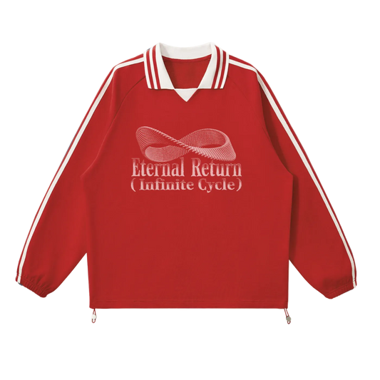 Happily Contrast Striped Lapel Collar Sweatshirt