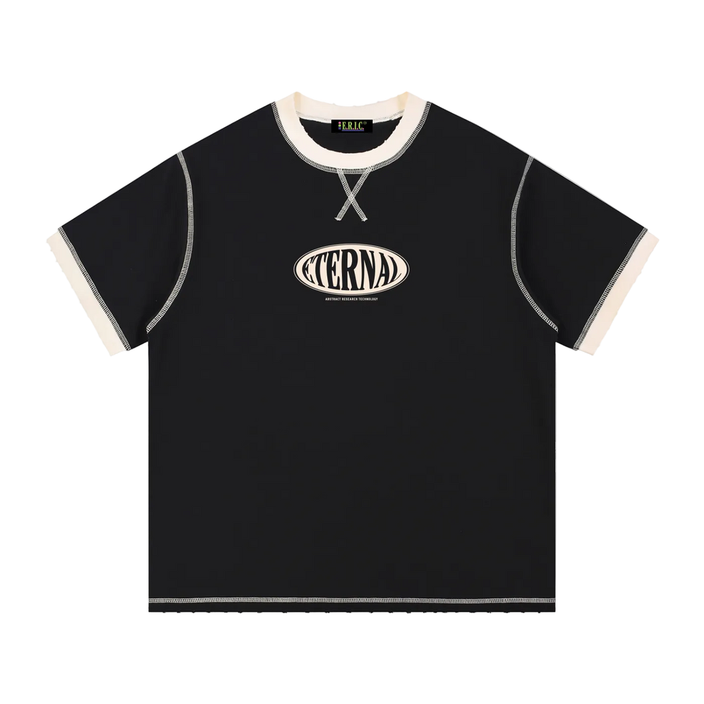 Black t-shirt with 'ETERNAL' logo on a white background