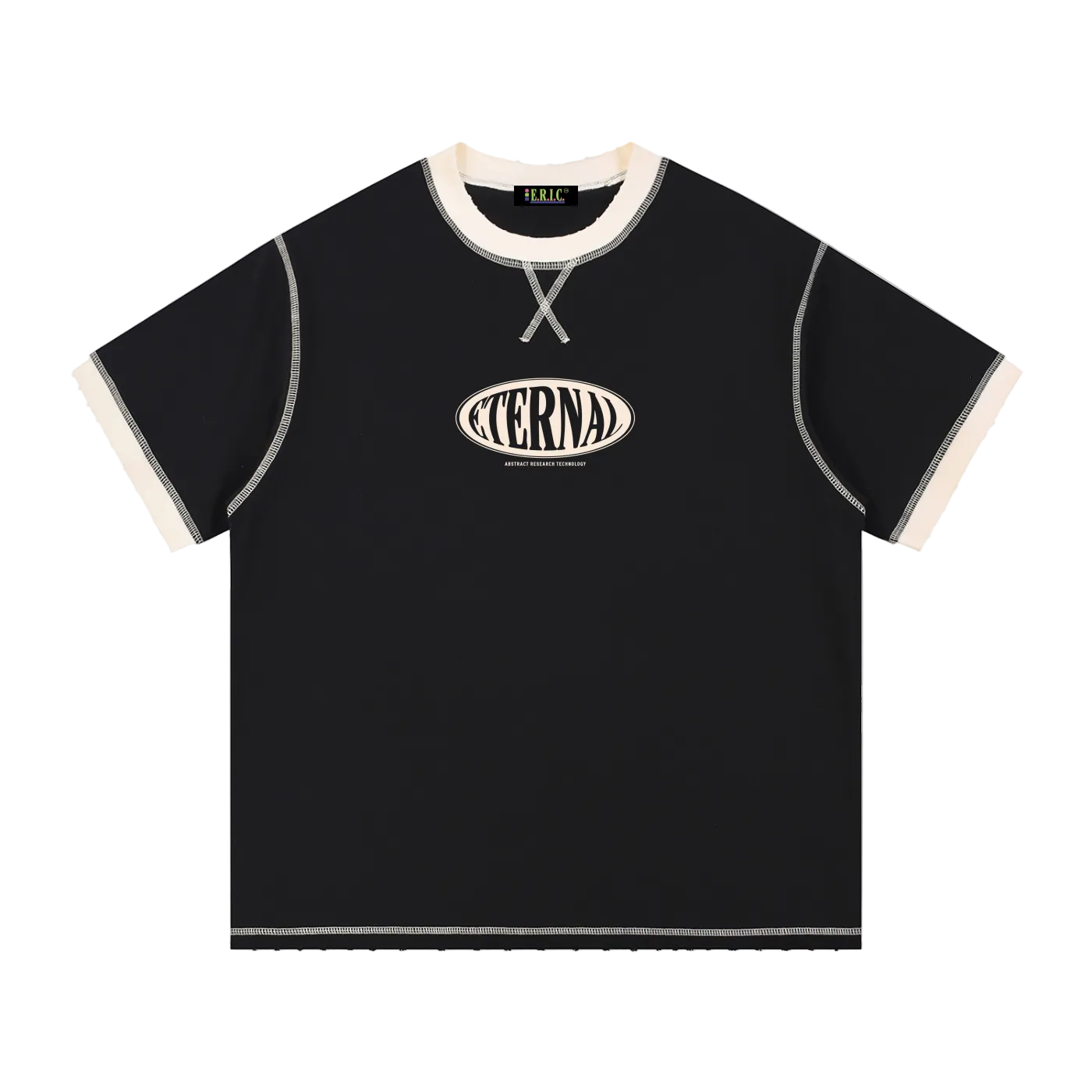 Black t-shirt with 'ETERNAL' logo on a white background