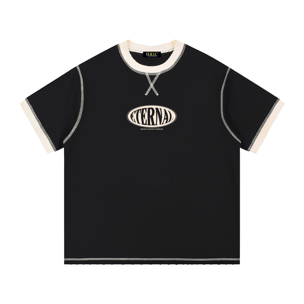 Black t-shirt with 'ETERNAL' logo on a white background