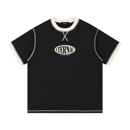 Black t-shirt with 'ETERNAL' logo on a white background