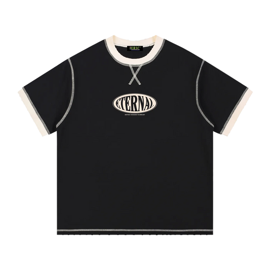 Black t-shirt with 'ETERNAL' logo on a white background