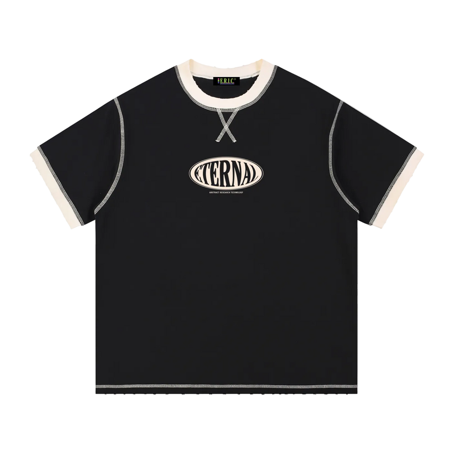 Black t-shirt with 'ETERNAL' logo on a white background