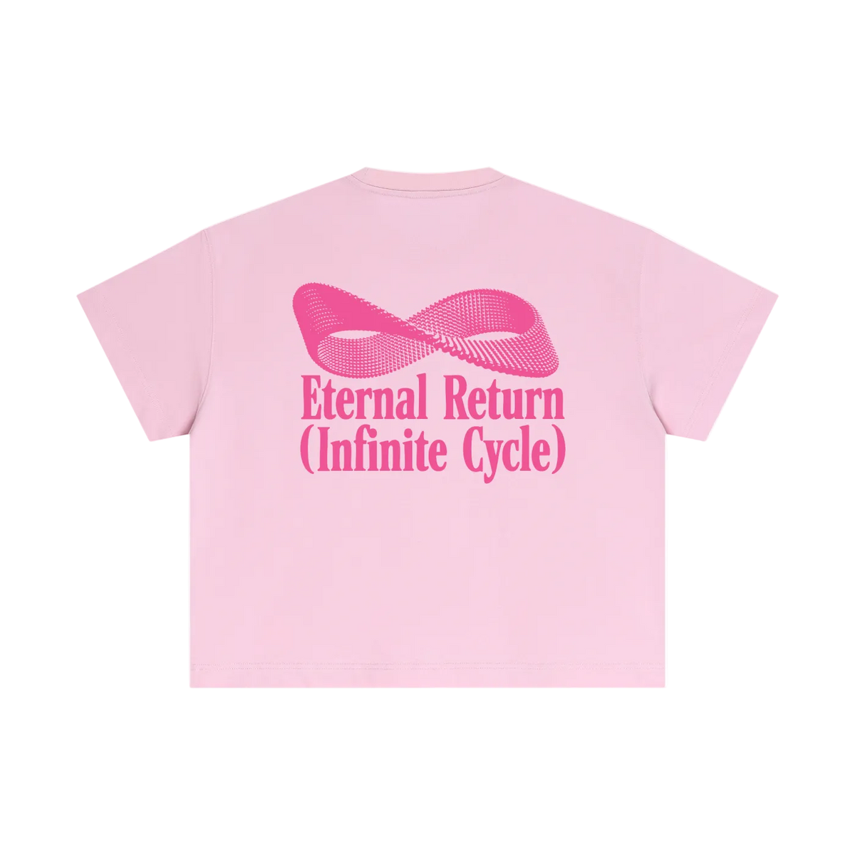 Pink t-shirt with a graphic and text on a white background
