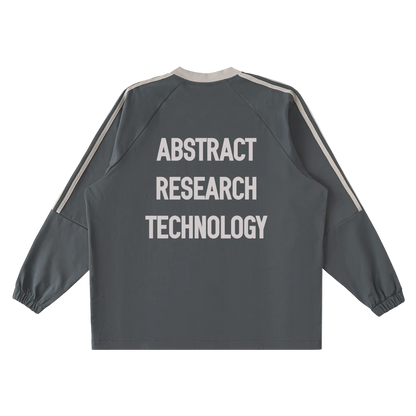 Gray jacket with 'Abstract Research Technology' text on the back against a white background