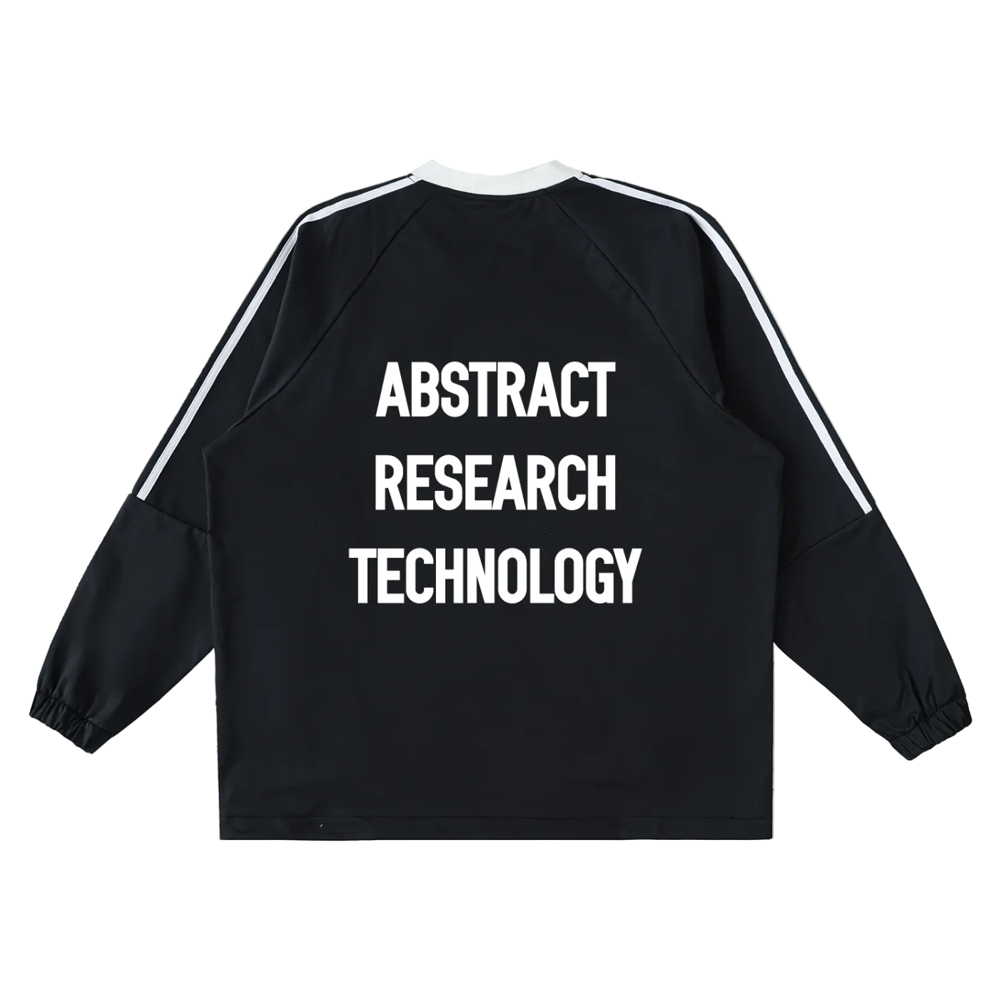 Black sweatshirt with 'Abstract Research Technology' text on a white background