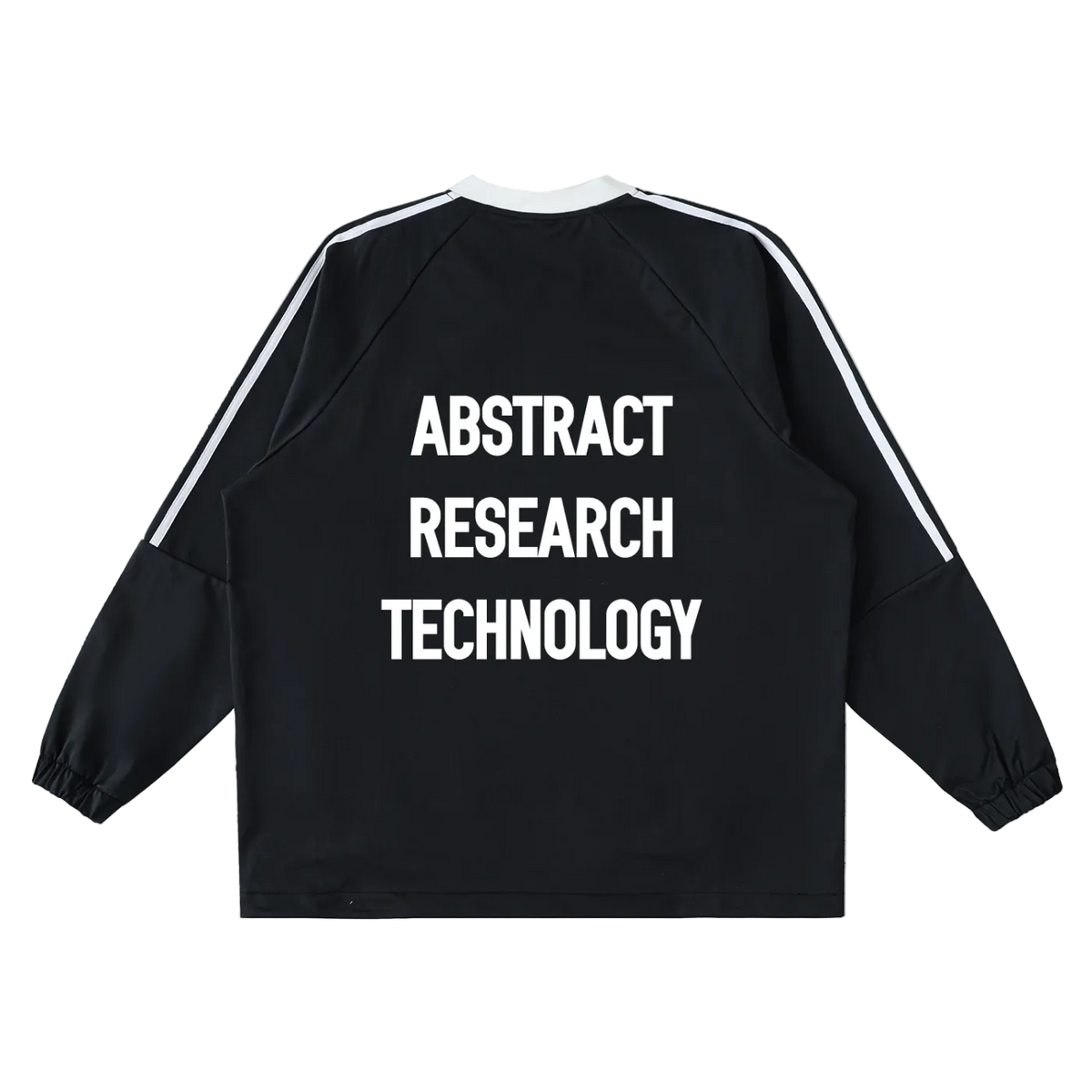 Black sweatshirt with 'Abstract Research Technology' text on a white background