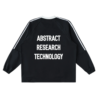 Black sweatshirt with 'Abstract Research Technology' text on a white background