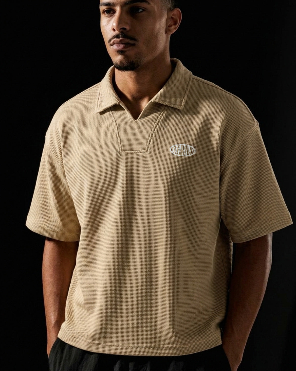 Oval Logo Vintage Wash Waffle Boxy Polo Shirt