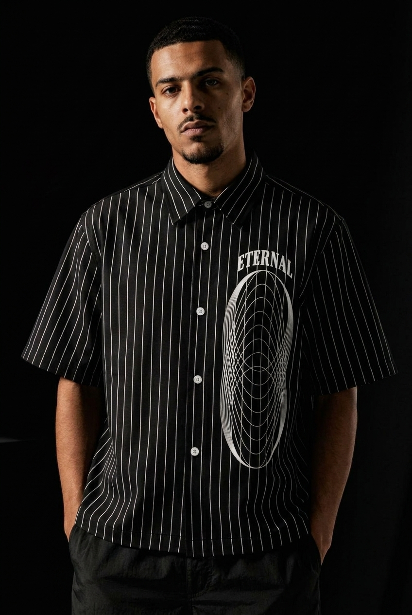 Infinite Striped Boxy Button-Up Shirt