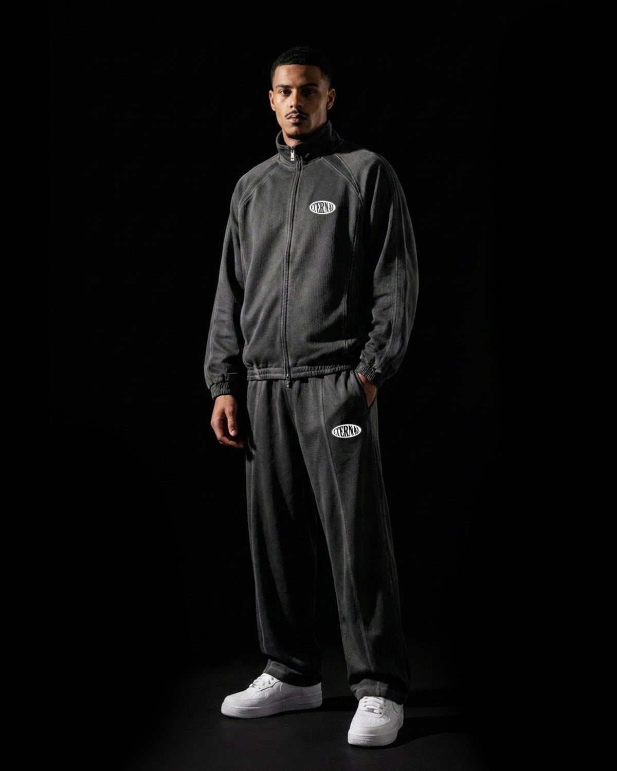 Oval Logo Vintage Wash Wide Leg Mesh Sweatpants
