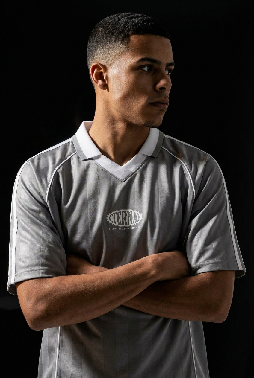 Oval Logo Shadow Stripe Collared Soccer Jersey