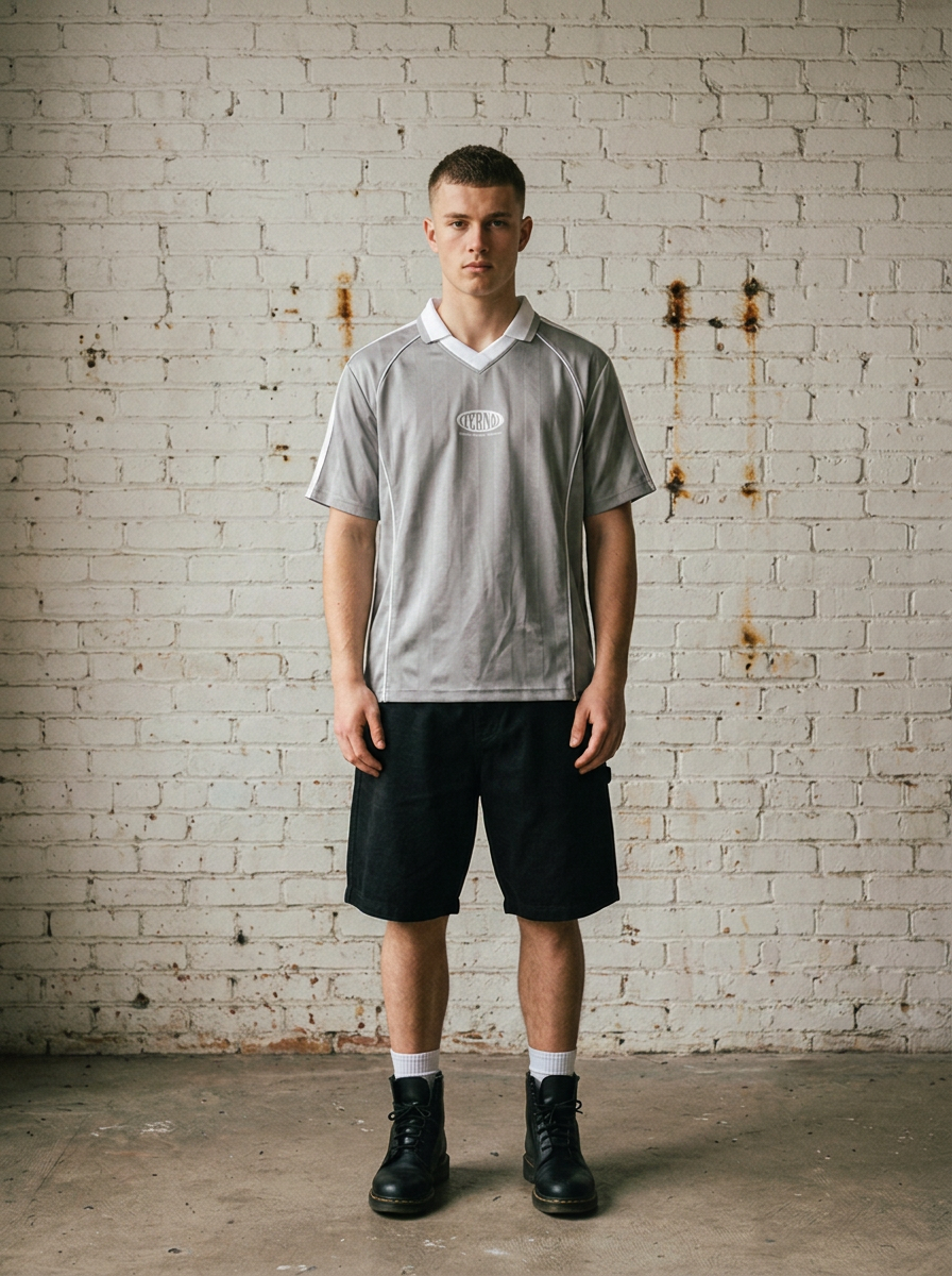 Oval Logo Shadow Stripe Collared Soccer Jersey