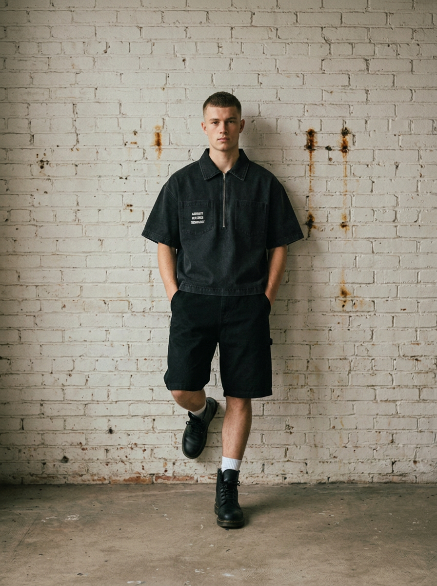 A.R.T. Vintage Wash Boxy Quarter-Zip Denim Shirt