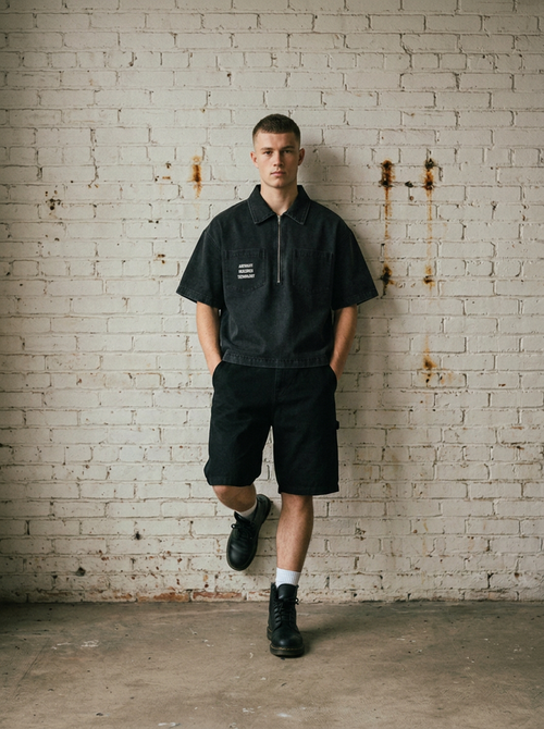 A.R.T. Vintage Wash Boxy Quarter-Zip Denim Shirt