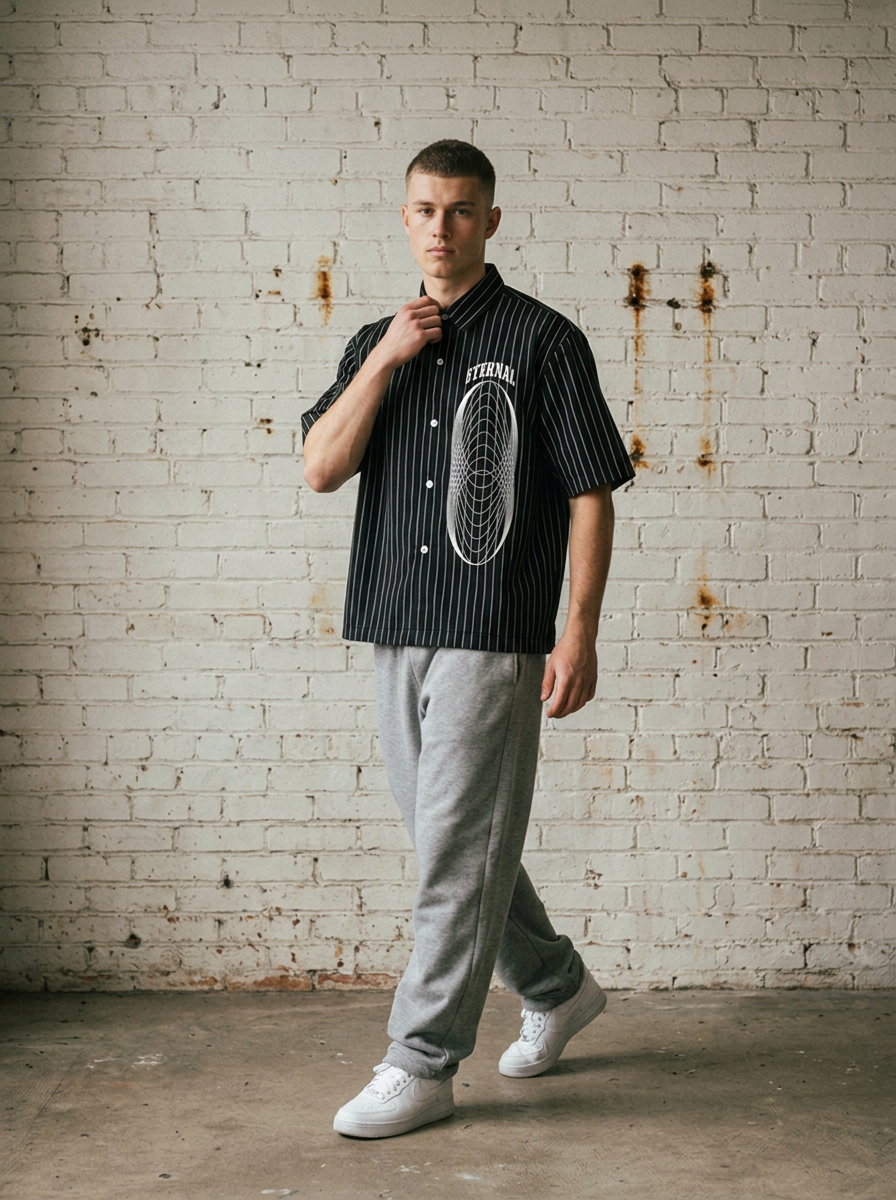 Infinite Striped Boxy Button-Up Shirt