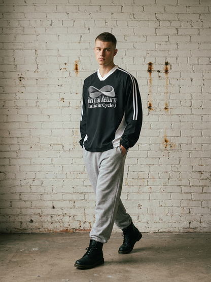 Classic Logo Block V-Neck Long-Sleeve Tee