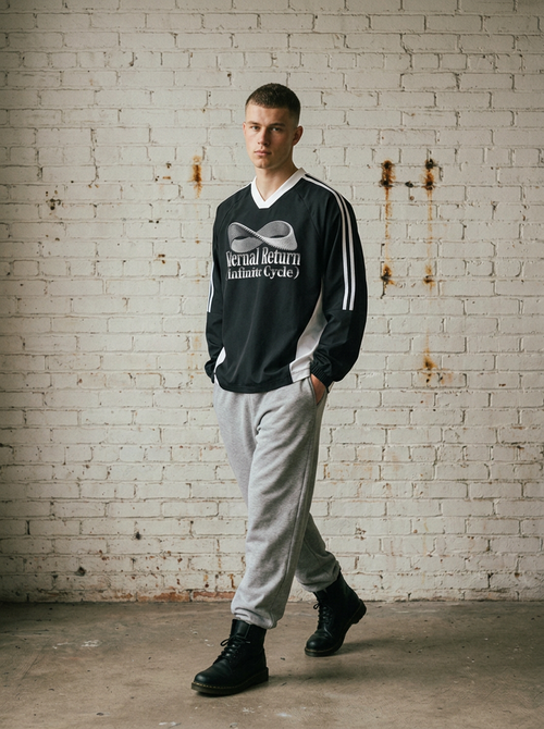 Classic Logo Block V-Neck Long-Sleeve Tee