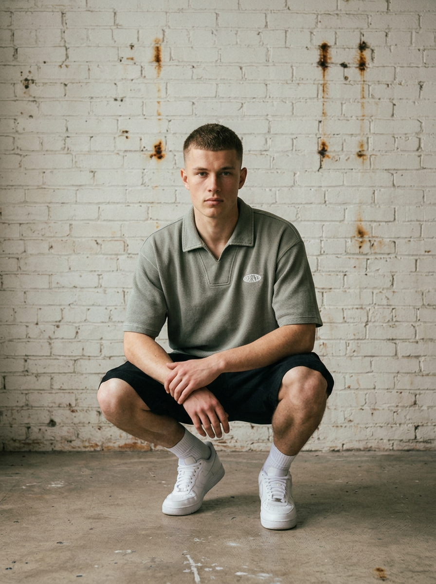 Oval Logo Vintage Wash Waffle Boxy Polo Shirt